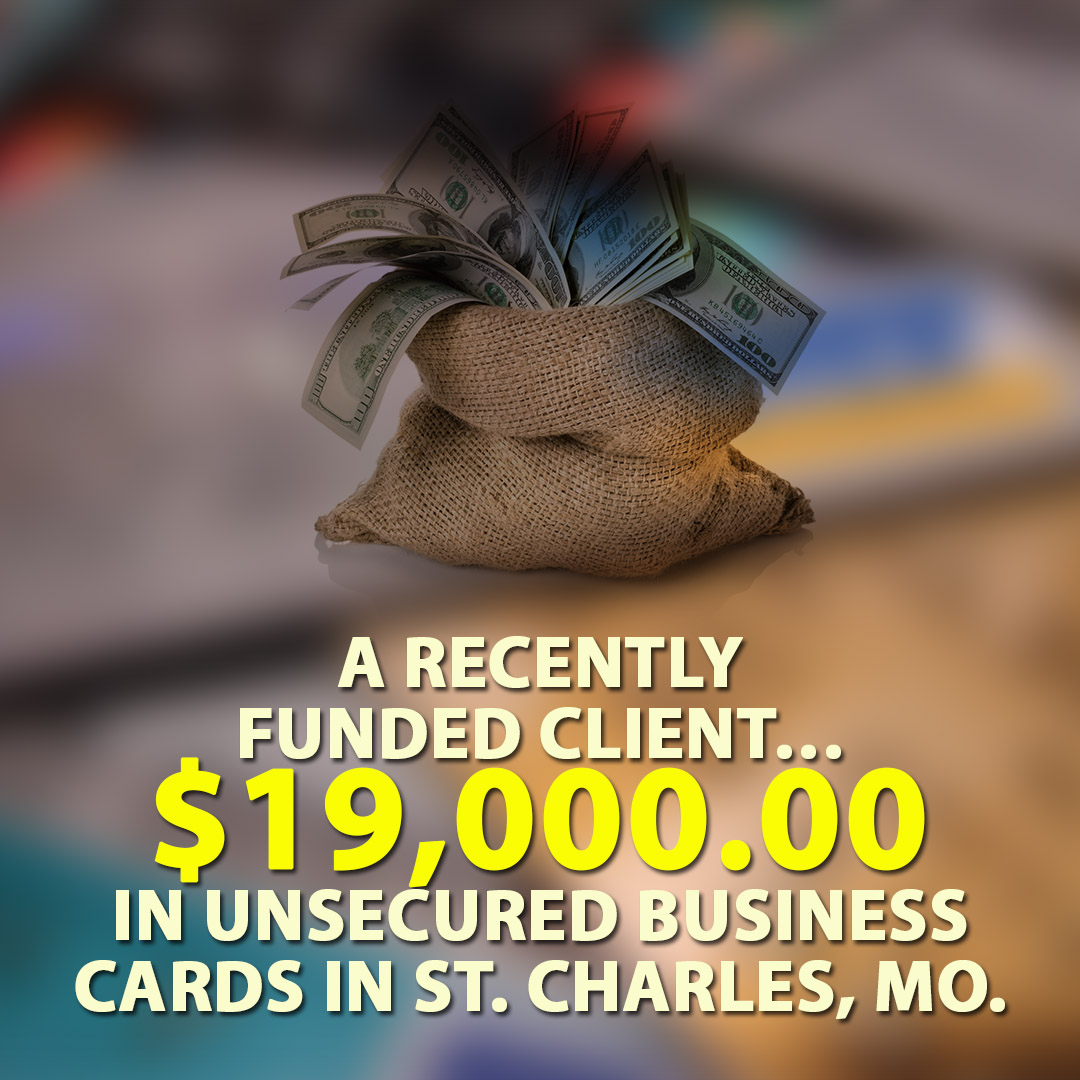 A Recently funded client $19000.00 in Unsecured business cards in St. Charles MO. 1080X1080